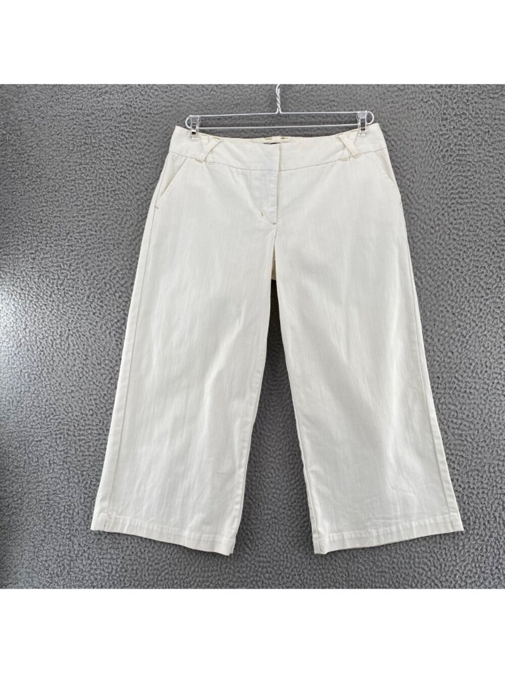 Takara Pants Women 7 White Cotton Stretch Crop Capri Wide Leg Trousers Pockets